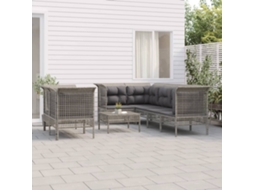 Vidaxl 8 Pcs Conjunto Lounge De Jardim C/ Almofadões Vime Pe Cinzento