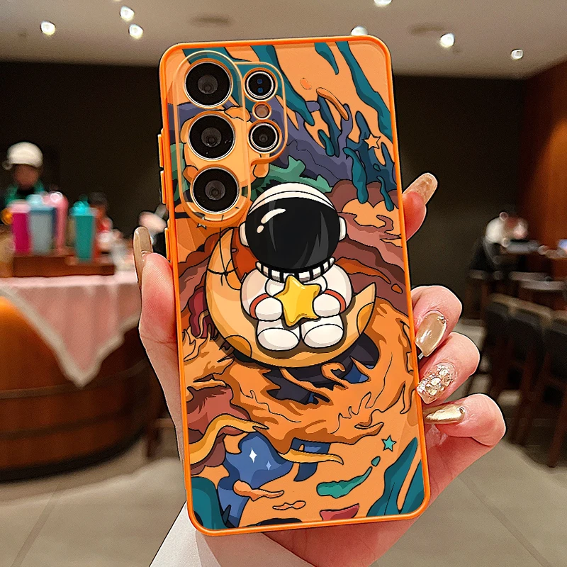 Capa Para Celular Galaxy A34 Com Estampa Fofa De Astronauta E Sistema Magnético (laranja).