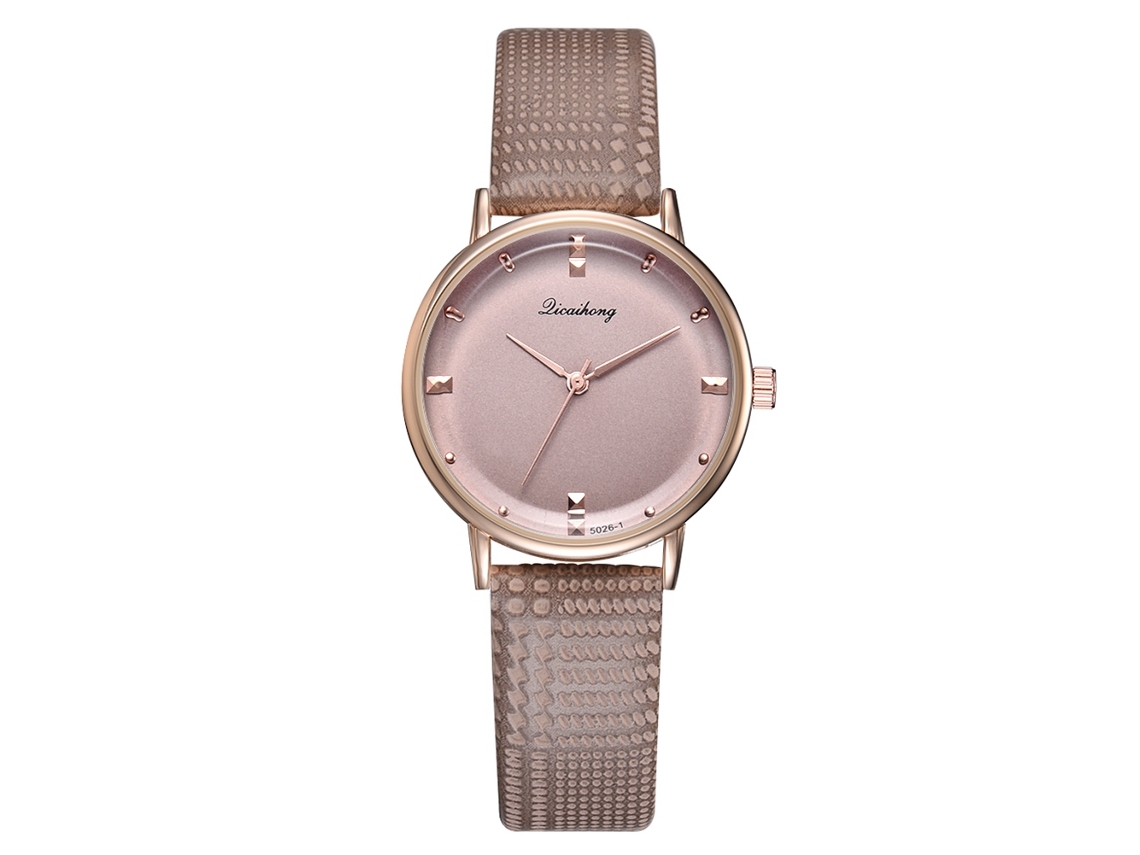 Relógio Feminino de Pulso Simples Moda com Pulseira de Couro Pu Quartzo Marrom