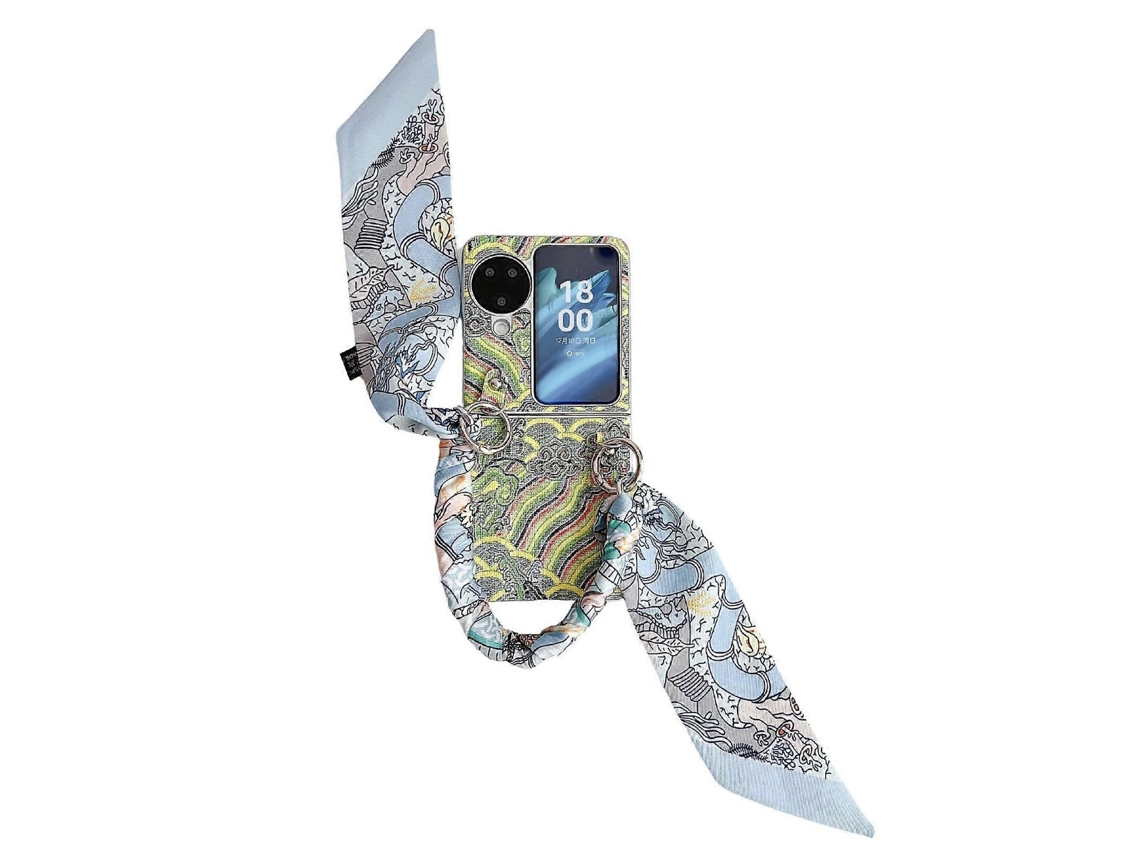 Capa Para Celular Oppo Find N3 Flip Com Bordado De Nuvens Auspiciosas E Cobertura Total, Além De Lenço/pulseira.