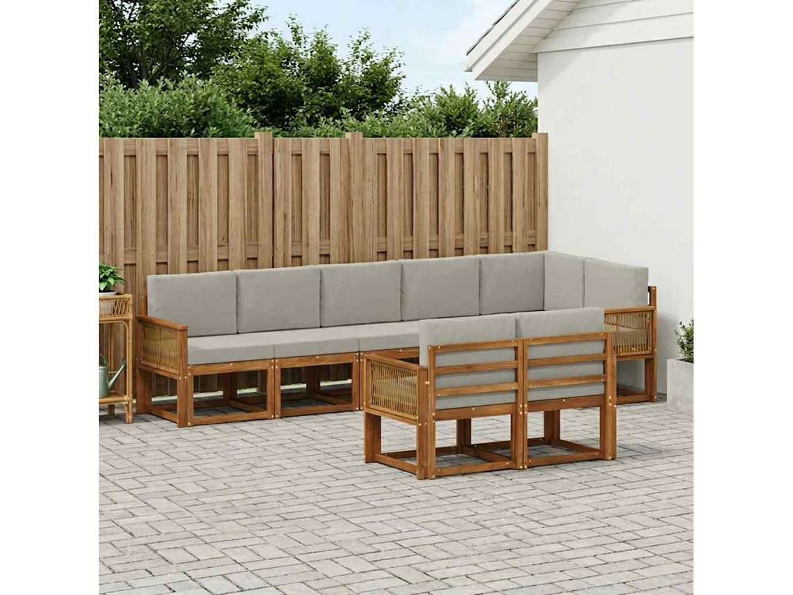 Vidaxl Conjunto De Sofás Para Exterior 8 Pcs Natural E Cinzento-claro