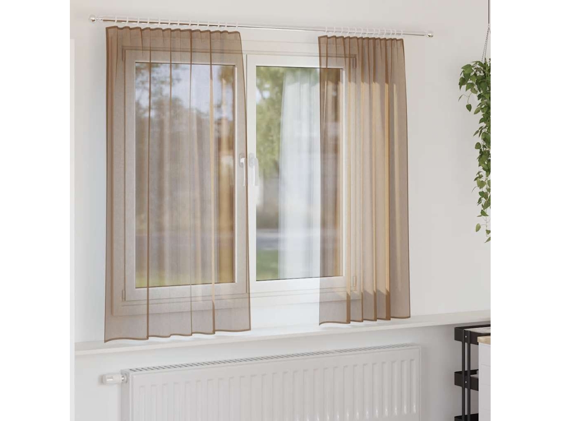 Vidaxl Cortinas De Voile Com Bolsos Para Varão 2 Pcs Castanho-claro