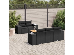 Vidaxl 6 Pcs Conjunto Sofás De Jardim C/ Almofadões Vime Pe Preto