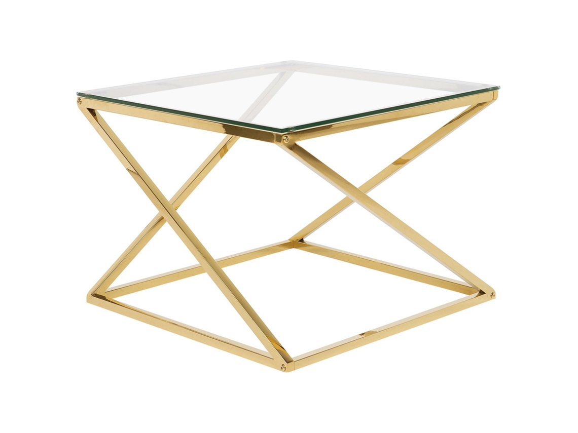 Mesa de centro BELIANI Beverly de Vidro Dourado 60x60x45