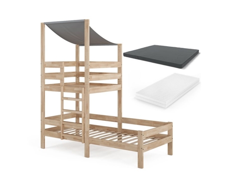 Cama cabine VITALISPA Tom, madeira natural, 90x200 cm com 2 colchões