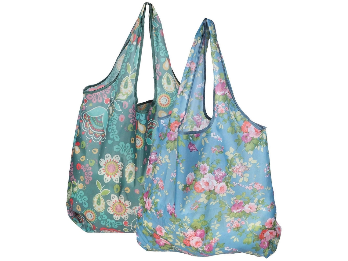Saco de Compras Dobrável com Costuras Reforçadas Bolsa de Estoque Resistente Flor Verde 2 Unidades GOKOCO