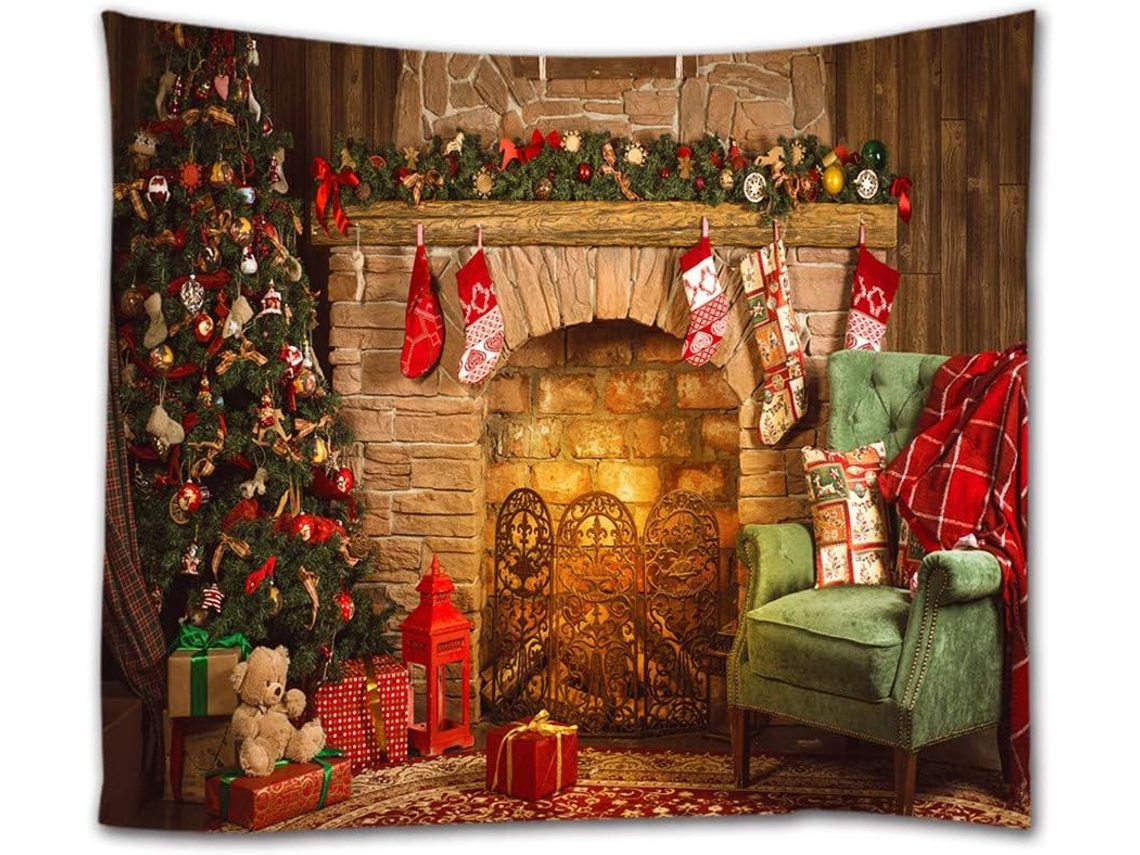 Tapeçaria De Natal, Feliz Natal, Árvore De Natal, Lareira, Meias De Natal, Tapeçaria De Parede, 80x60 Polegadas Aquaforge