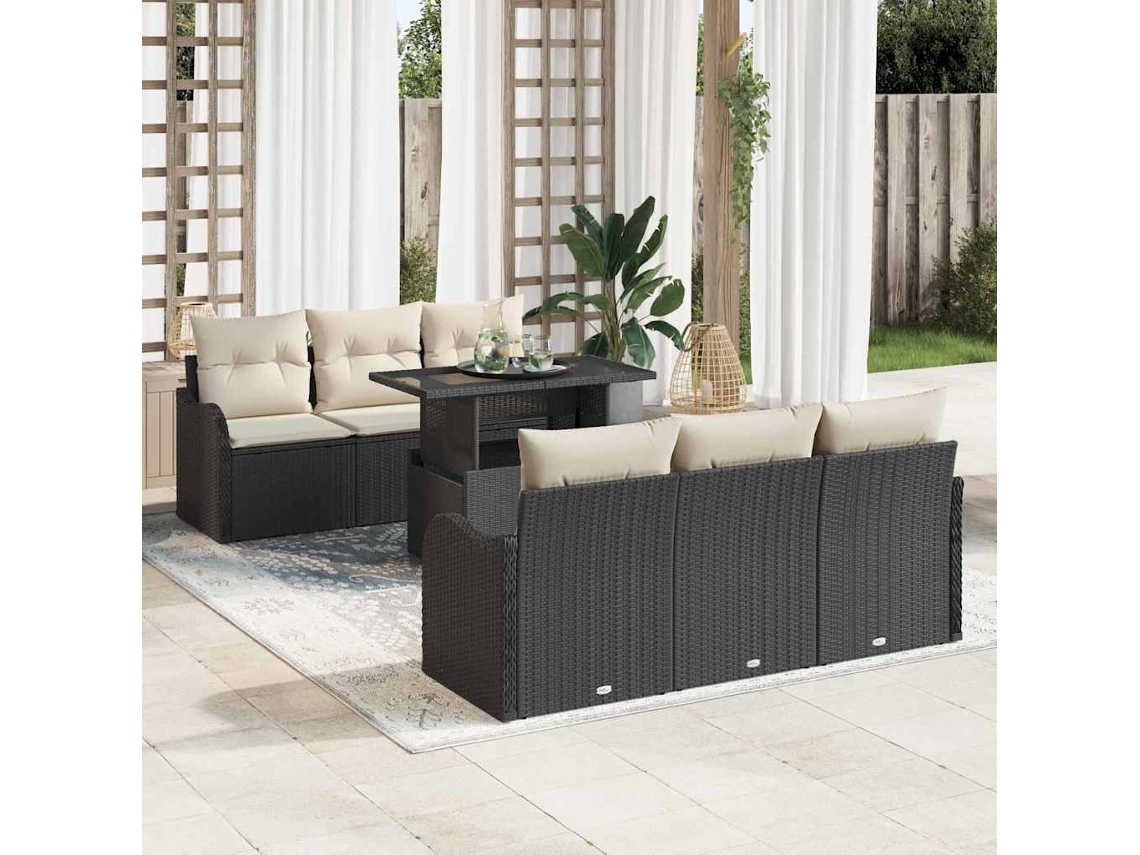 Vidaxl Conjunto De Sofá De Jardim 7 Unid. Preto E Creme Vime Pe