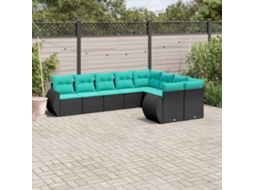 Vidaxl Conjunto De Sofá De Jardim De 9 Peças Com Almofadas Em Rattan Sintético Preto