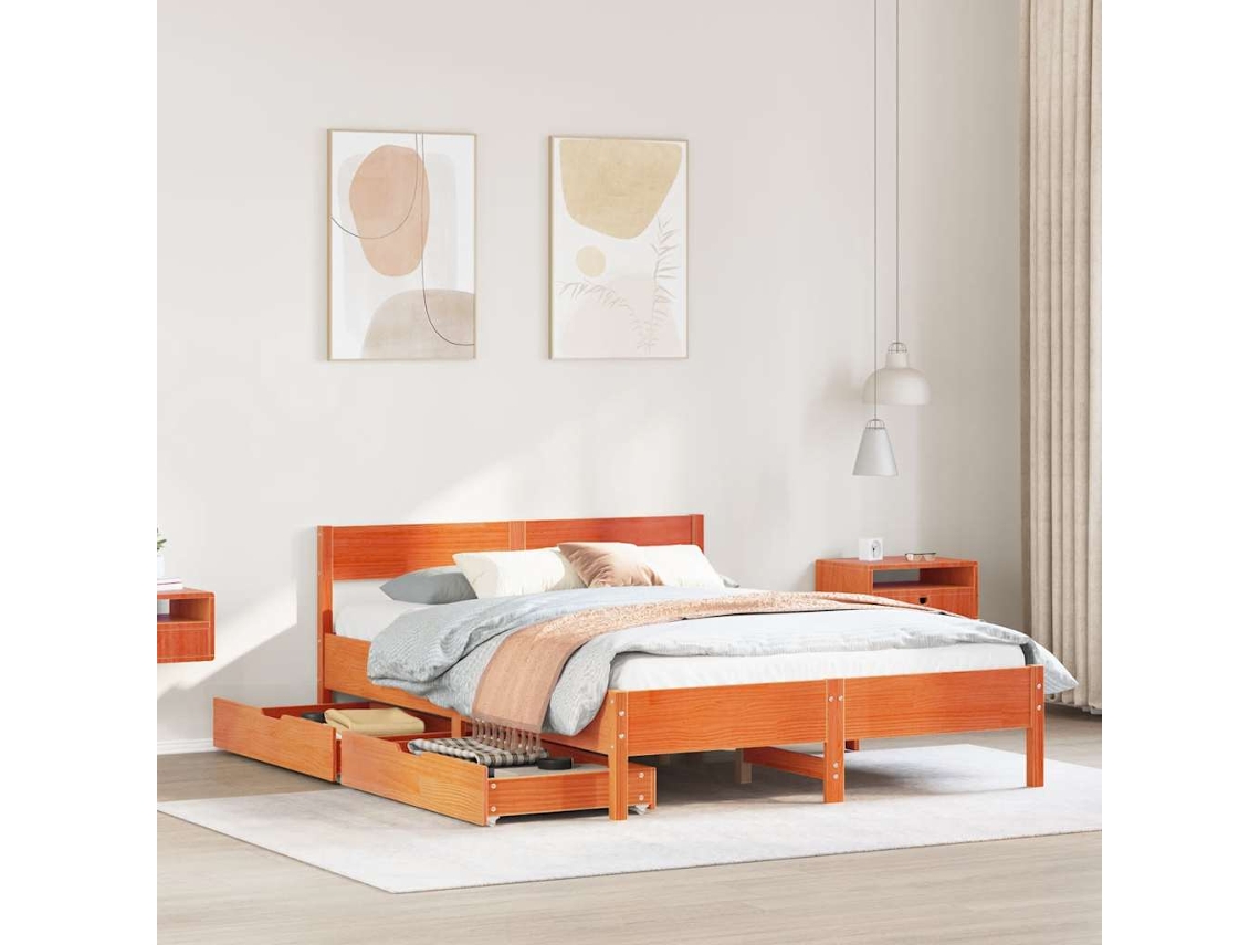Cama Sem Colchão 120x200 Cm Madeira Pinho Maciça Castanho-mel