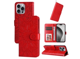 Capa De Couro Para Iphone 16 Pro Max - Estampa De Girassol Em Relevo