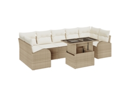 Conjunto 8 Sofá De Jardim Vidaxl Bege Vime Pe (289 X 124 X 85 Cm)