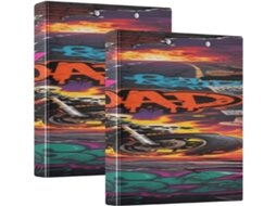Colagem Escolar com Estampa de Grafite Descolado 3,8cm 1,5 Polegadas, 3 Anéis com Sacos, Camada Rígida, Estilo Pasta