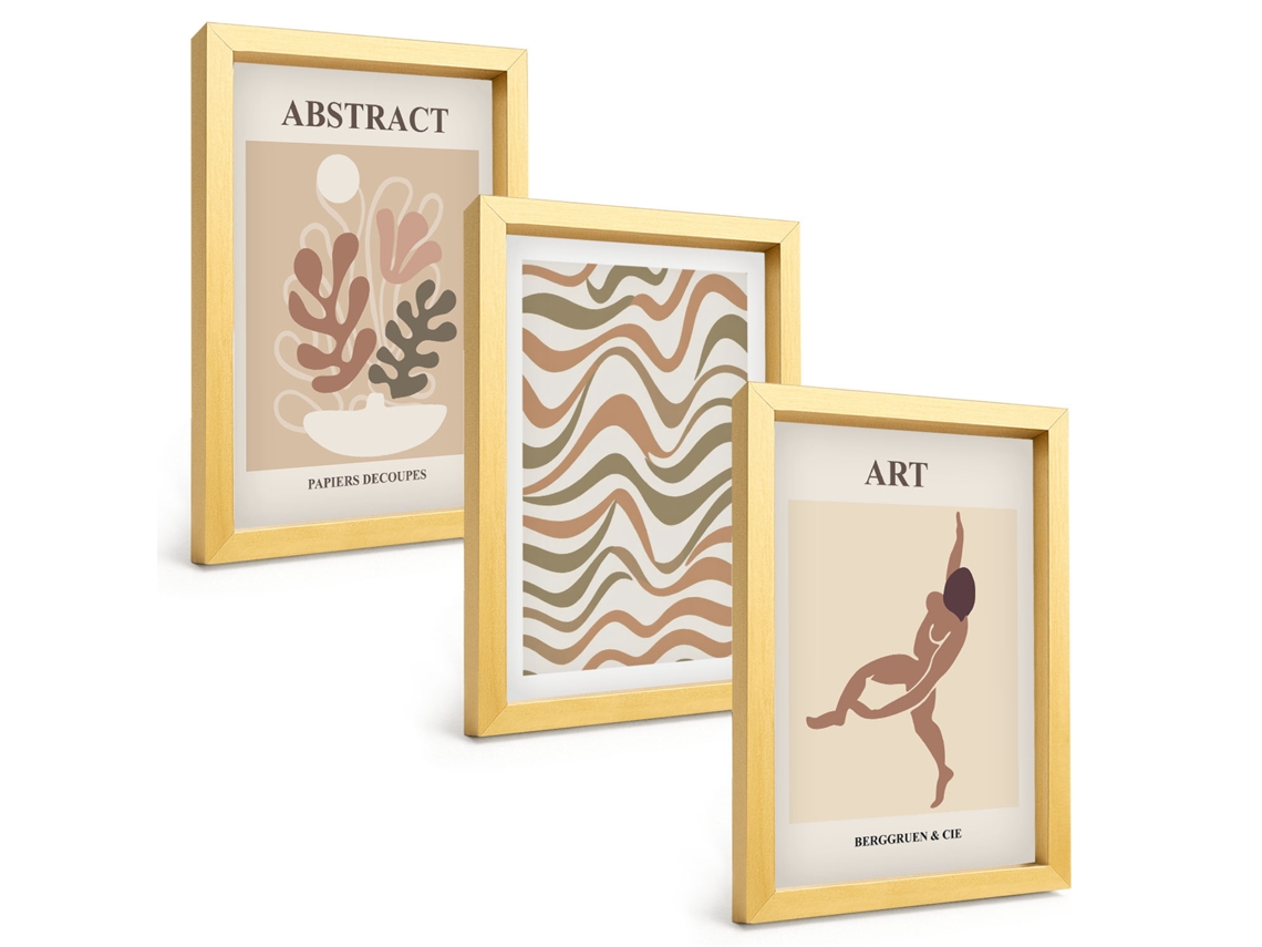 Um Conjunto De Imagens Decorativas Em Uma Moldurapadrões Boho Abstratos Matisse Moldura Dourada Pinturas De Quarto Espelharte (3 Peças 20x30 Cm)
