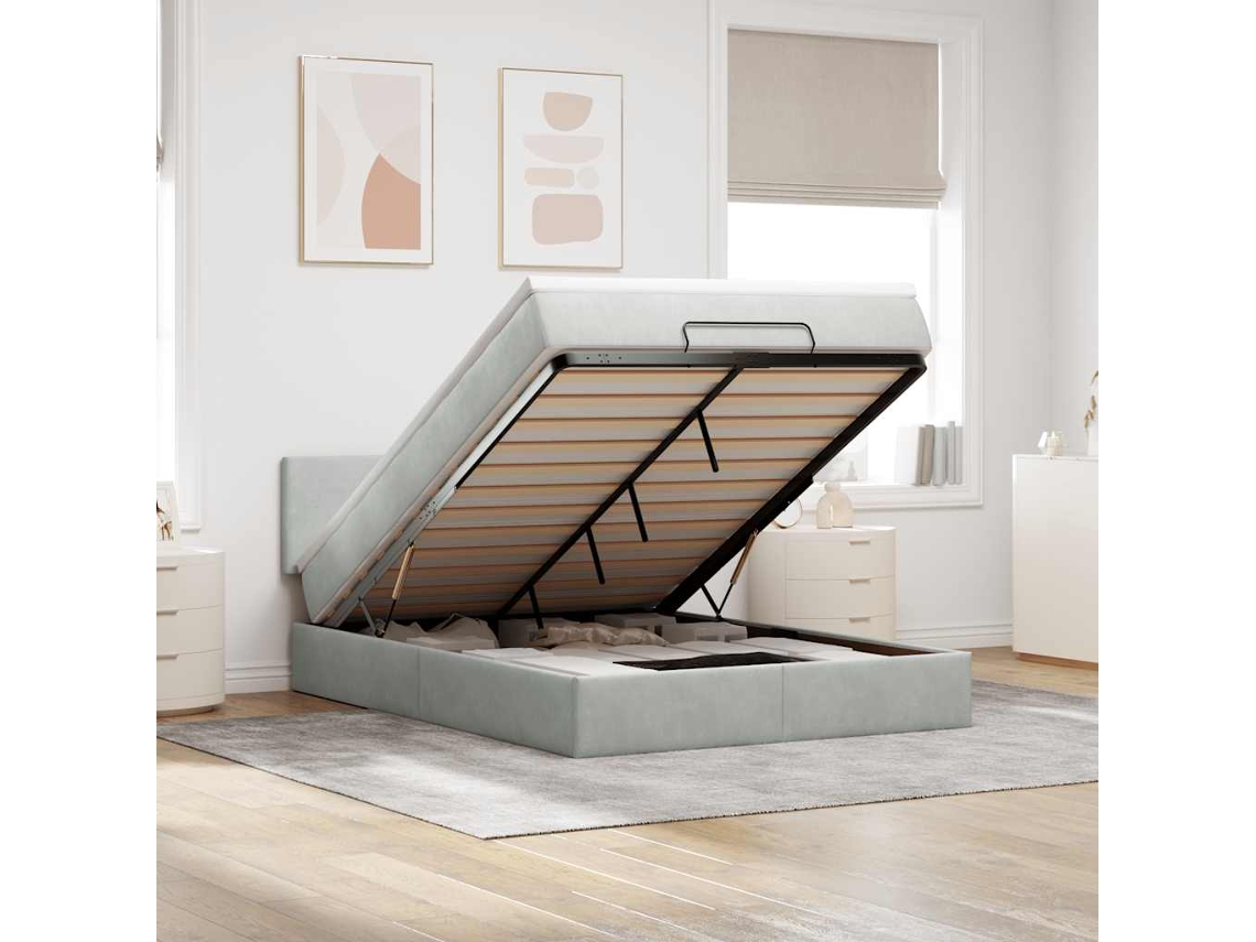 Vidaxl Estrutura De Cama Otomana Com Colchão 140x190 Cm Cinzento Claro