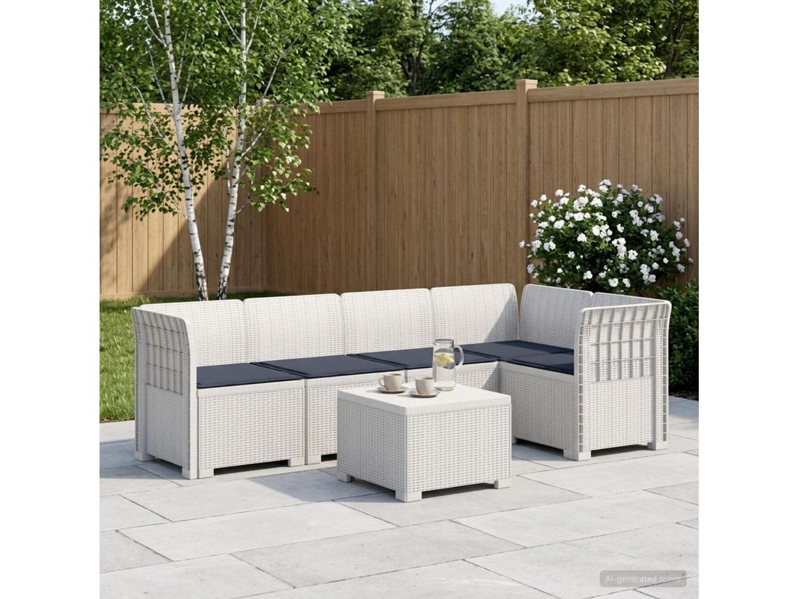 Vidaxl Sofá De Jardim De 5 Pessoas Com Almofadas Visual De Rattan Pp