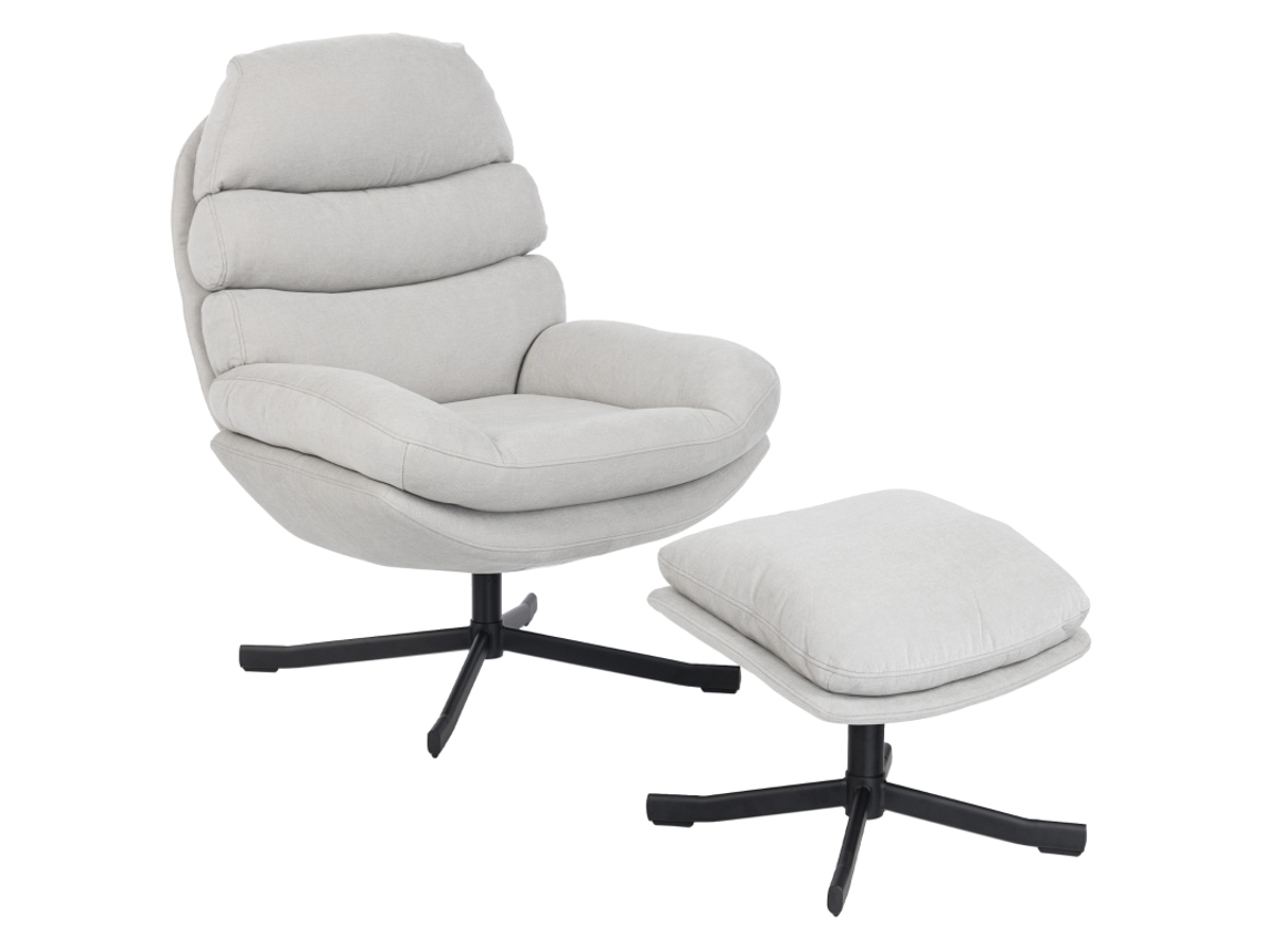 Poltrona Chenille Creme Com Descanso Para Pernas