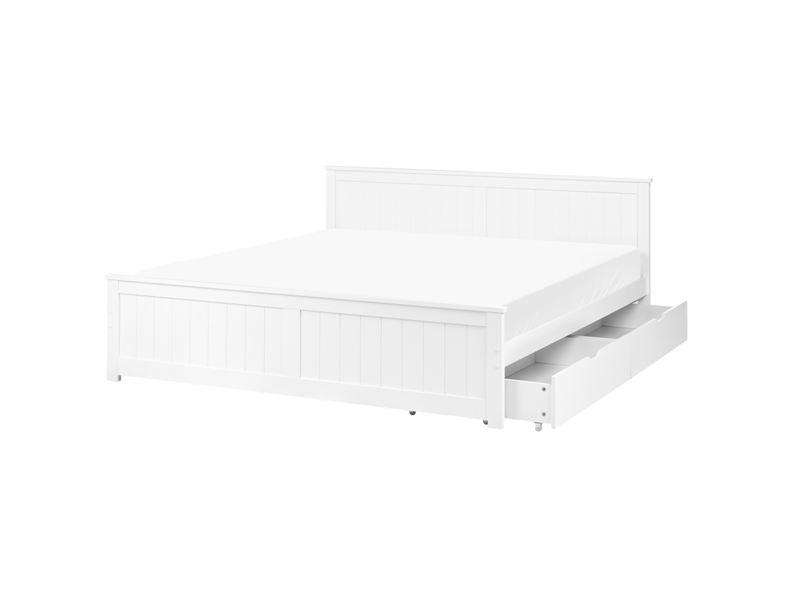Cama Con 2 Cajones Beliani Sabran De Madera De Pino Blanco 189x206x82