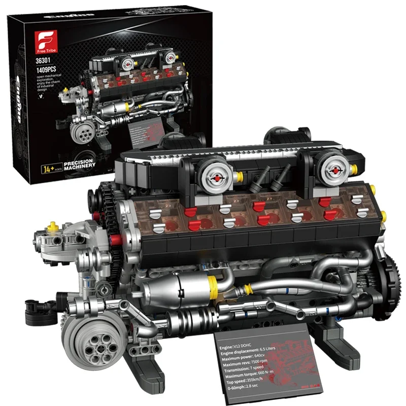 (1409 Peças) Blocos De Montar Do Motor V12, Modelo De Motor De Carro Esportivo, Enfeite De Mesa, Blocos De Construção Científicos