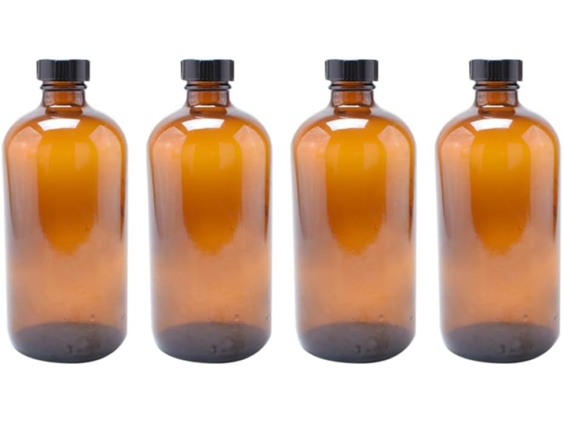 Conjunto De 4-garrafas Vidro Marrom 500ml Com Tampa Para Cozinha