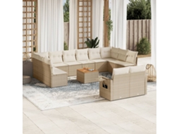 Vidaxl 13 Pcs Conjunto De Sofás P/ Jardim Com Almofadões Vime Pe Bege