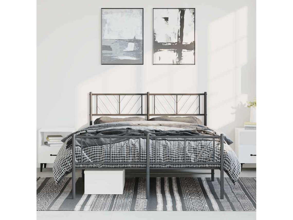 Vidaxl Estrutura De Cama Com Cabeceira E Pés 135x190 Cm Metal Preto