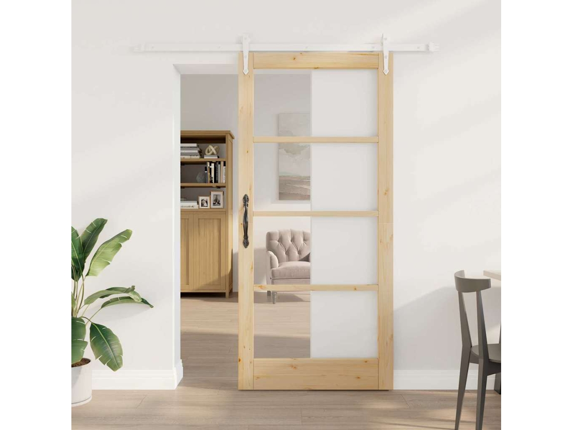 Vidaxl Porta Deslizante 93 X 202 Cm Madeira De Pinho Maciça E Vidro