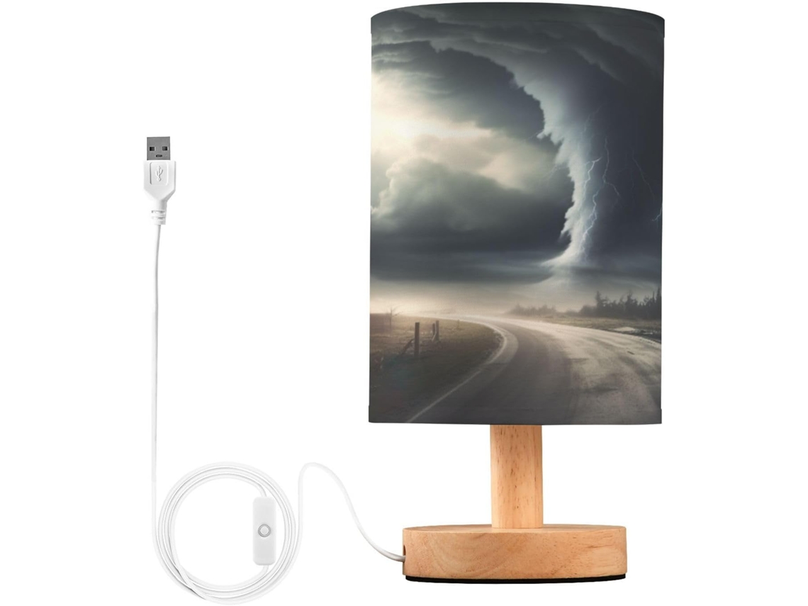 Luminária De Cabeceira Led Tornado, Luminária De Leitura Com Cúpula Tecido, Base De Madeira E Porta Usb Para Quarto