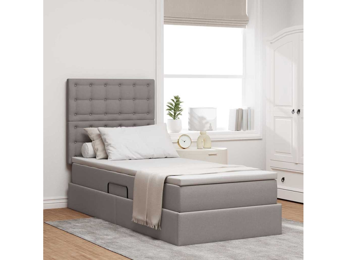 Vidaxl Cama Com Arrumação E Colchão Cinzento-acastanhado 100 X 200 Cm