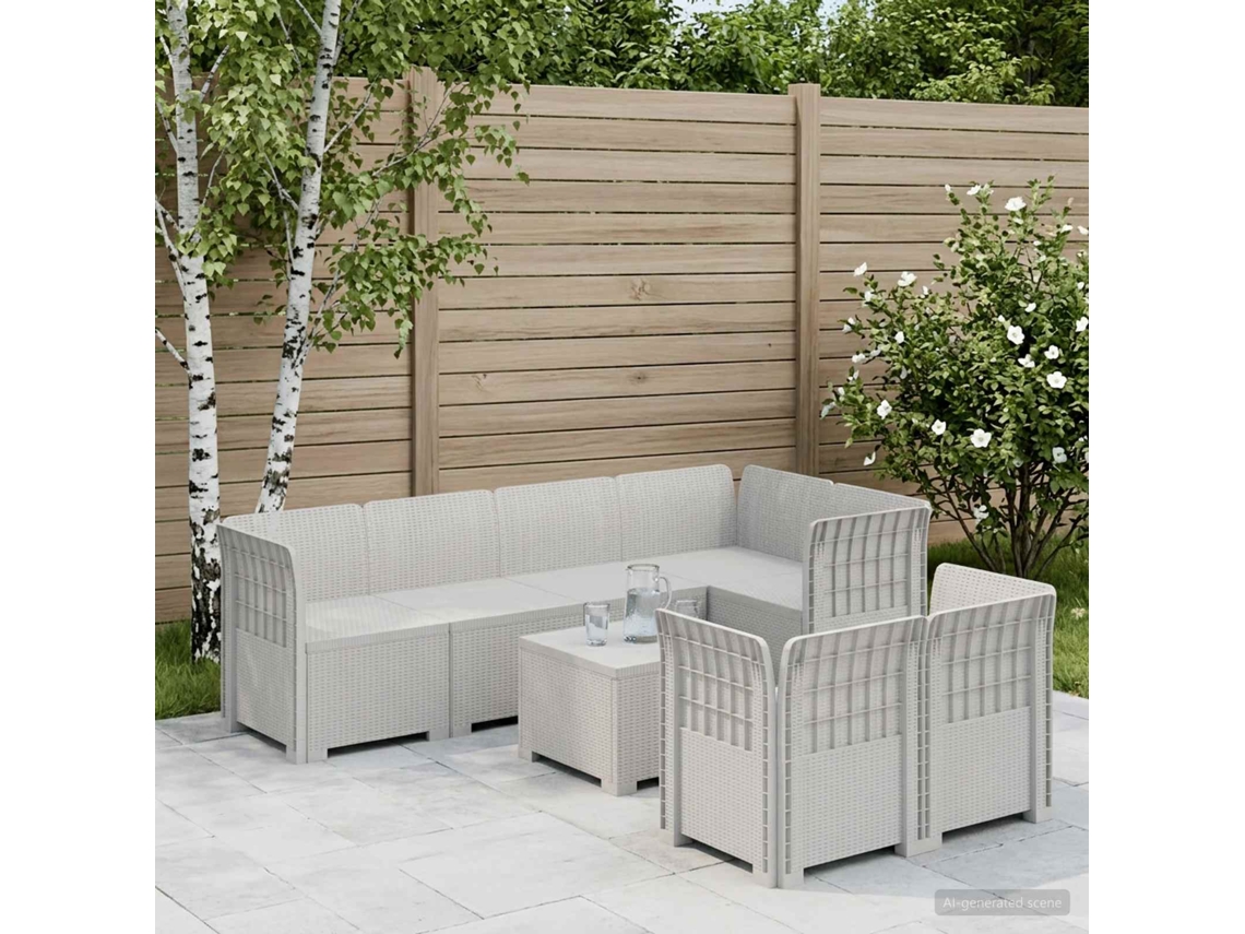 Vidaxl Sofá De Jardim Para 7 Pessoas Com Aparência De Rattan Pp Branco