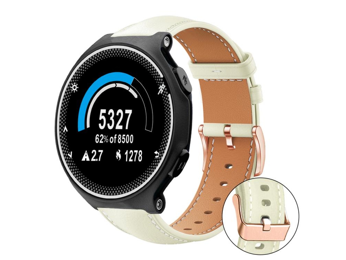 Bracelete para Garmin Forerunner 220 / 735 / 735xt / 230 / 235 Couro Vegano Preto Estampa de Tubarão Fivela Dourada Rosa Branco Cremoso XIAOMOYU