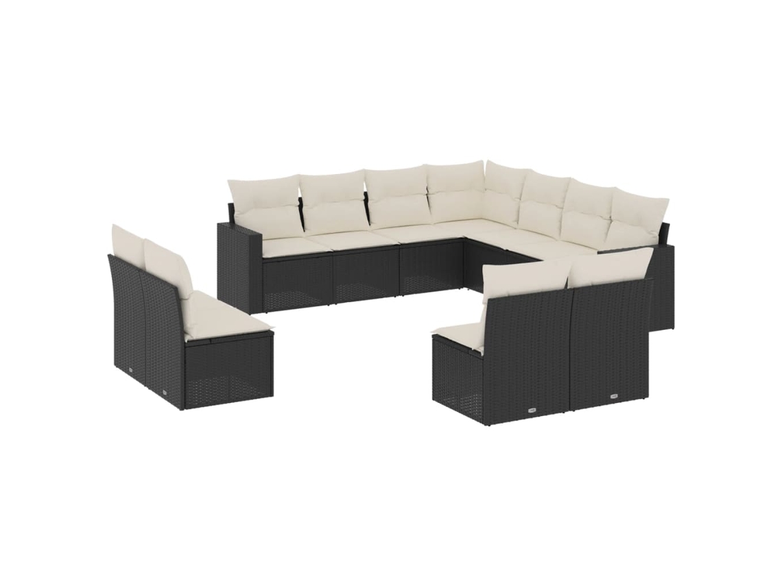 Maison Exclusive - 11 Pcs Conjunto Sofás De Jardim C/ Almofadões Vime Pe Preto