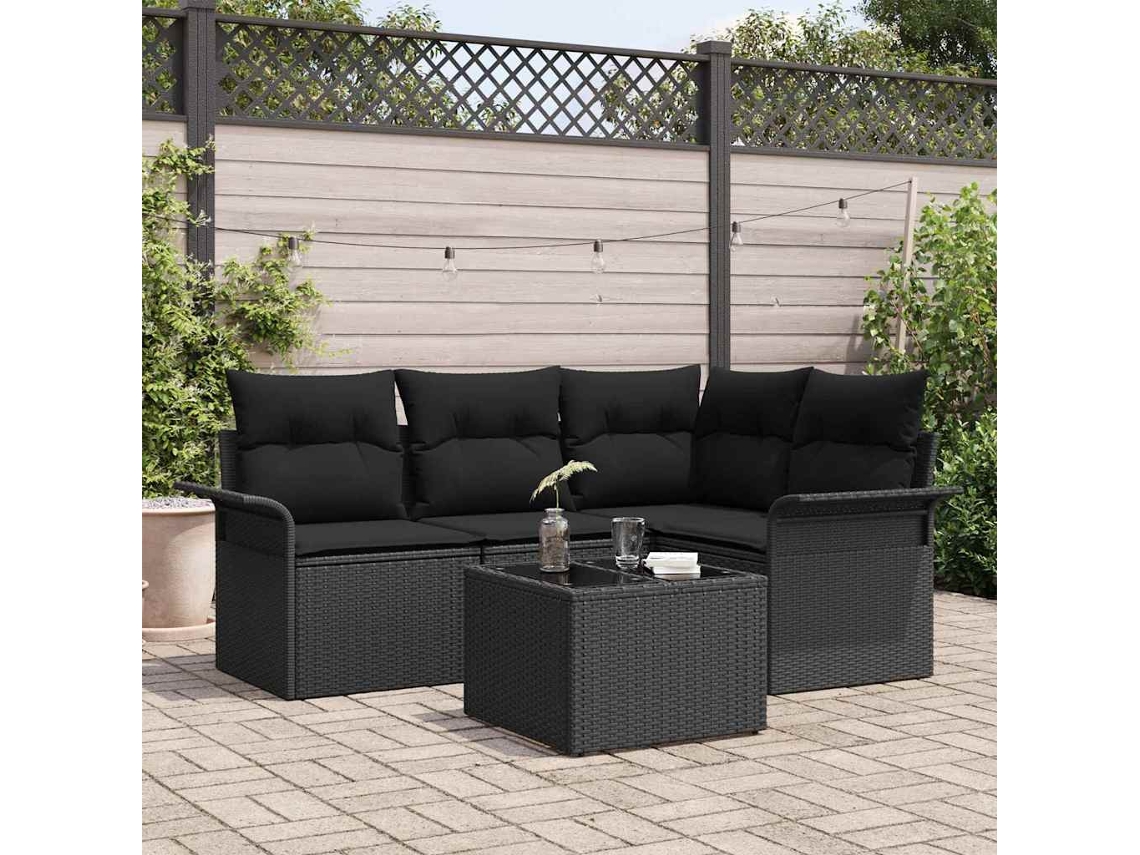 Vidaxl Conjunto De Sofá De Jardim 5 Unid. Preto Vime Pe