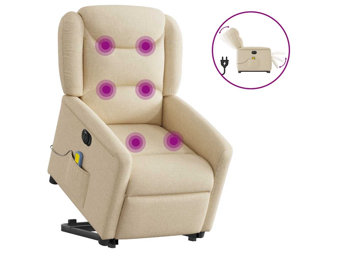 Vidaxl Poltrona Elétrica Elevatória Massagens Tecido Creme