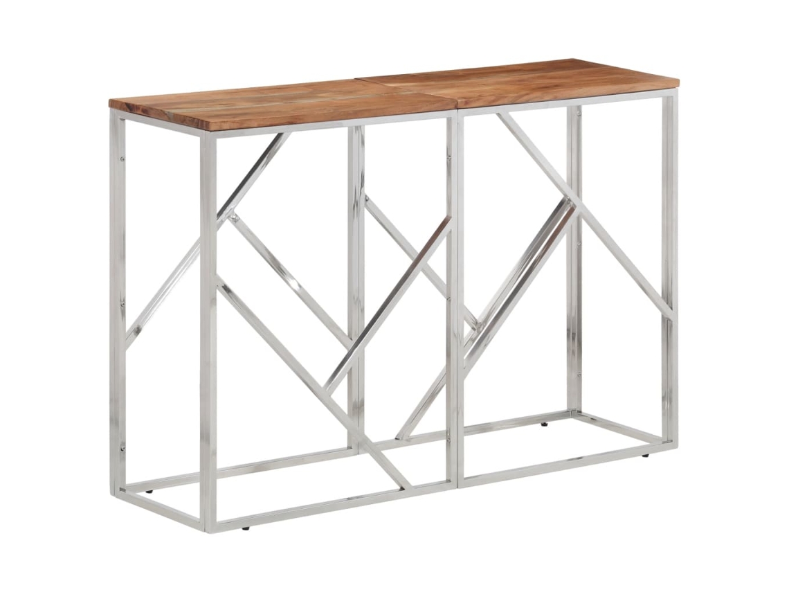 Mesa Consola Aço Inoxidável/Madeira de Acácia VIDAXL Maciça Prateado