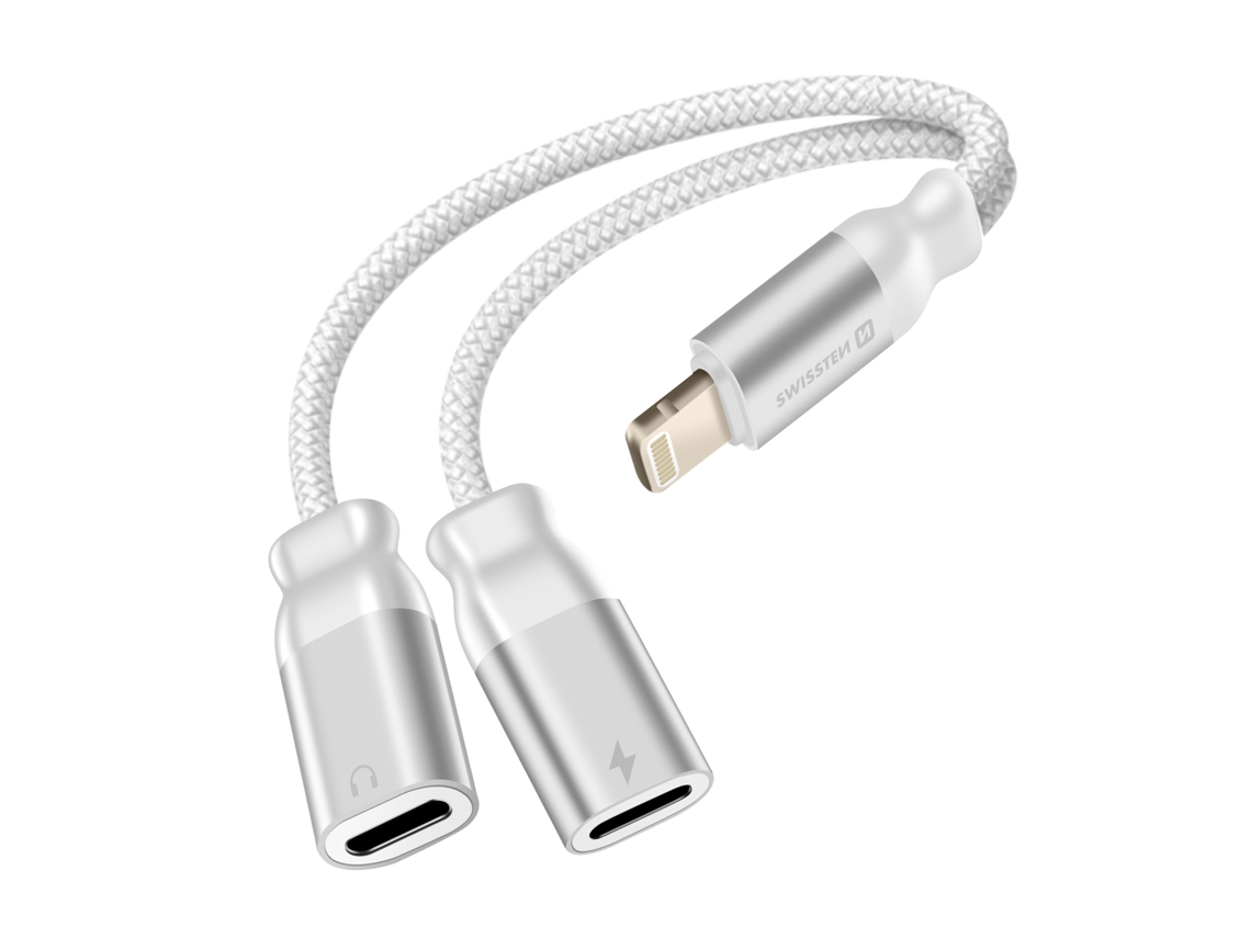 Splitter Áudio/carga Lightning 2em1 Nylon Branco Swissten
