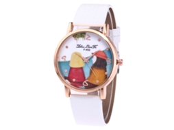 Relógio feminino Zhoulianfa de quartzo com pulseira de couro PU e mostrador redondo branco.