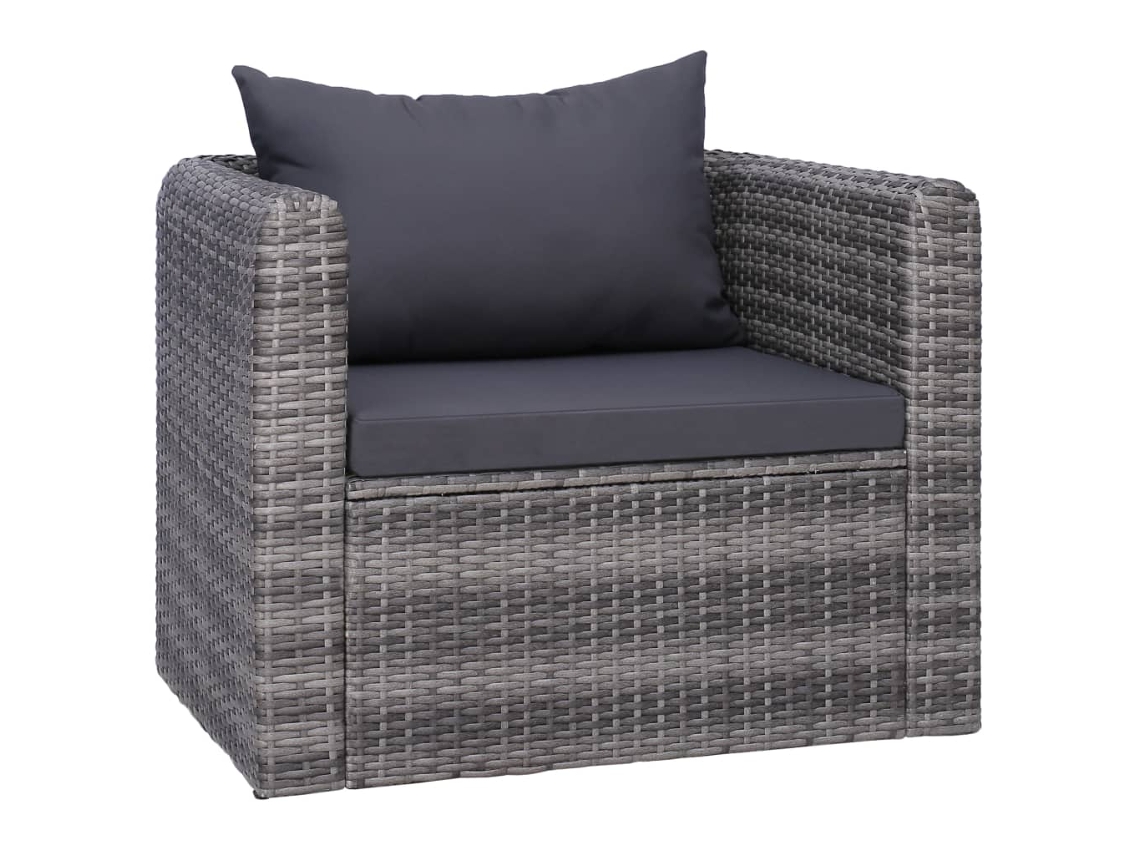 Vidaxl Cadeira De Jardim C/ Almofadão E Almofada Vime Pe Cinzento