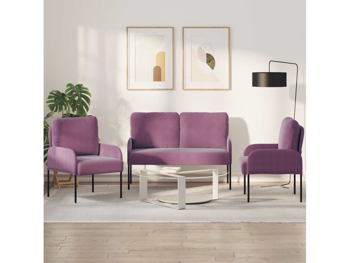 Vidaxl Conjuntos De Sofás 3 Unid. Roxo Contraplacado
