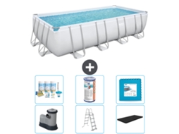 Piscina Retangular Power Steel BESTWAY 549 X 274 X 122 Cinza Incluindo Bomba Escada Cobertura Pacote de Manutenção Filtro Ladrilhos