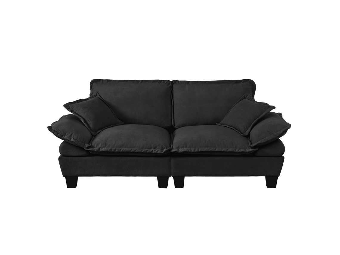 Loveseat de veludo para 2 pessoas, modular, com braços curvados, preto ORBITRA COMMERCE