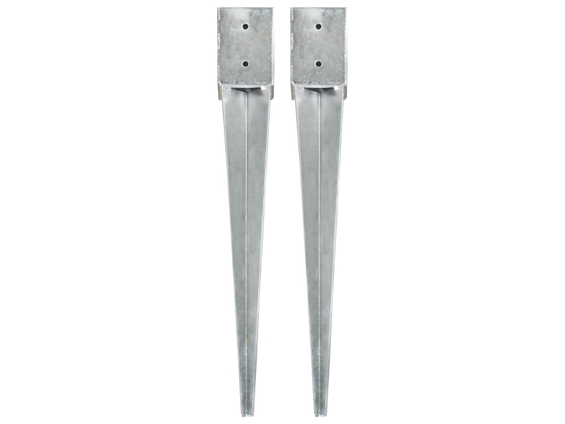 Vidaxl Estacas De Enterrar 2 Pcs 10x10x76 Cm Aço Galvanizado Prateado