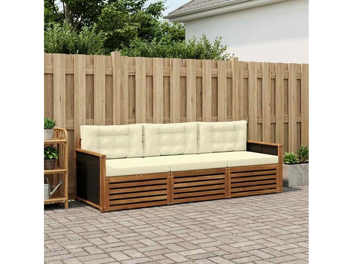 Vidaxl Conjunto De Sofás Para Exterior 3 Unid. Natural E Creme