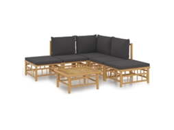 Maison Exclusive - 6 Pcs Conjunto Lounge Jardim Bambu C/ Almofadões Cinza-escuro