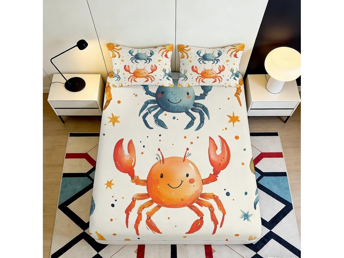 Conjunto de Cama com Estampa 3d Caranguejo em Microfibra Fronha 200x200cm
