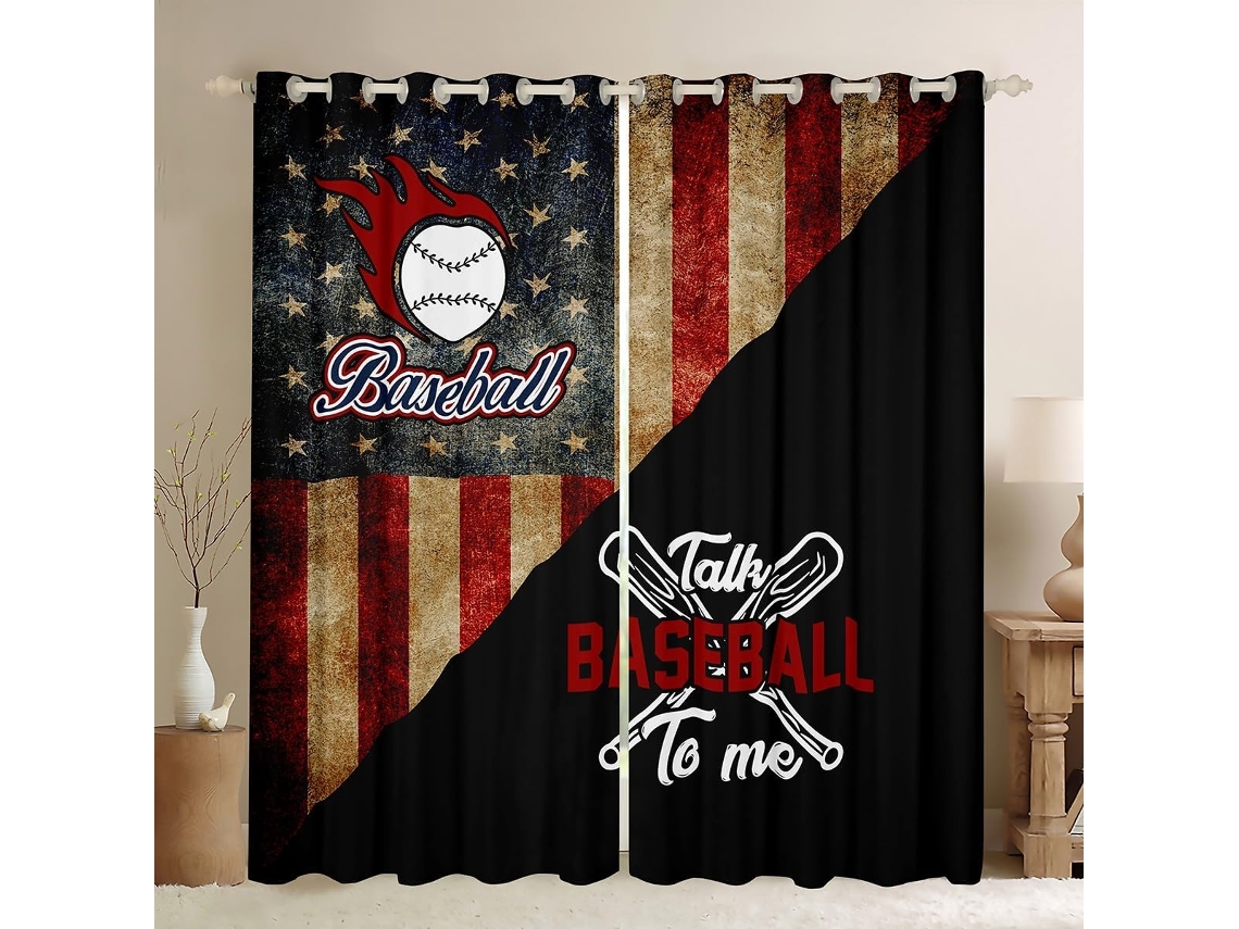 Cortinas De Beisebol Para Crianças, Com A Bandeira Americana, Cortinas Retrô, Decoração De Quarto Para Meninos E Meninas