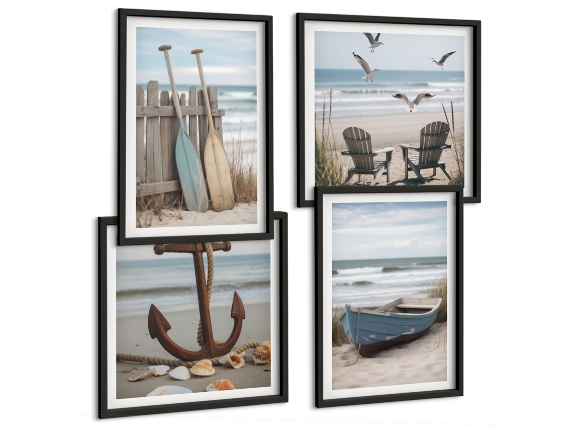 Galeria De Pinturas Murais Grama, Libélulas À Beira-mar Moldura Preta Quadros Para O Escritório Espelharte (conjunto De 4 Imagens)