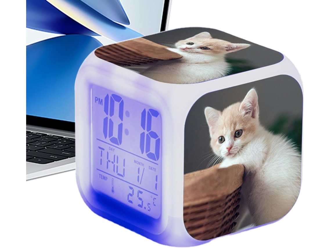 Despertador Infantil Com Estampa De Gato, Despertador Eletrônico Com Tela Grande