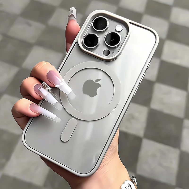Capa Protetora Transparente Com Moldura Macia E Carregamento Sem Fio Magnético (cinza) Para Iphone 12