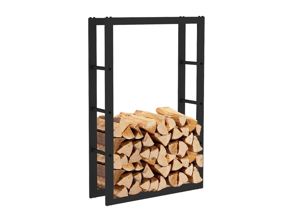 Rack de lenha interno KEKAI Iii 60X25X100 cm Armazenamento de madeira com estrutura de aço galvanizado cor preta